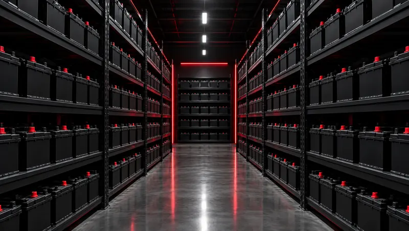 Ράφια με μπαταρίες XPOWER στην αποθήκη